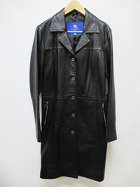 バーバリーブルーレーベル BURBERRY BLUE LABEL レザーコート 38 黒 