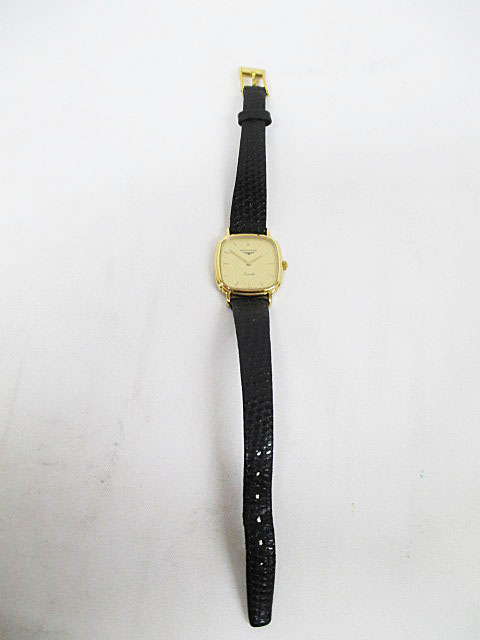 ロンジン LONGINES 腕時計 クオーツ ゴールド ベルト レザー 黒 