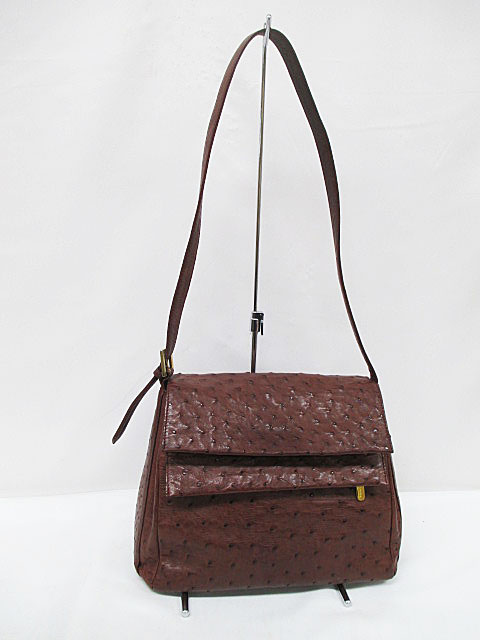 ピエールカルダン Pierre Cardin ショルダーバッグ 茶 オーストリッチ 
