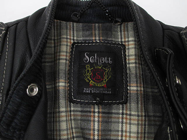 ショット SCHOTT レザージャケット M 黒 ライダース 裏地チェック 牛革 