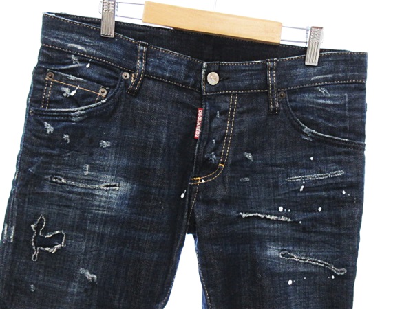 ディースクエアード DSQUARED2 CLEMENT JEAN デニム パンツ ジーンズ クラッシュ リペア ペイント加工 ボタンフライ 48 インディゴ 15AW S71LB0005 S30342 ☆AA★ メンズ