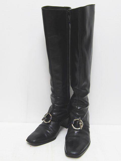 エルメス HERMES ロングブーツ スクエアトゥ リング 36.5 ブラック 黒