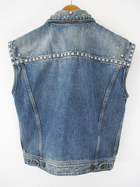 未使用品 サンローラン パリ Saint Laurent Paris ジージャン デニム ベスト ノースリーブ S 青系 ブルー イタリア製 スタッズ 綿 コットン タグ付 並行 メンズ 077 ベクトルパーク