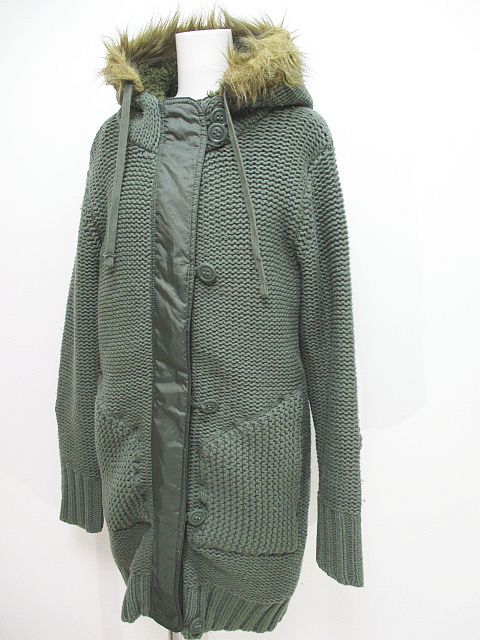 DIESEL ニットコート　フード付き ディーゼル DIESEL 長袖 ニット モッズコート フード付 32 緑系 カーキ