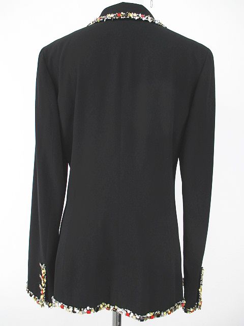 CHANEL ジャケット 38 ブラック シルク ココマーク 裏地 フック シャネル CHANEL 05C ビジュー ジャケット ダブル ココボタン 裏地 絹