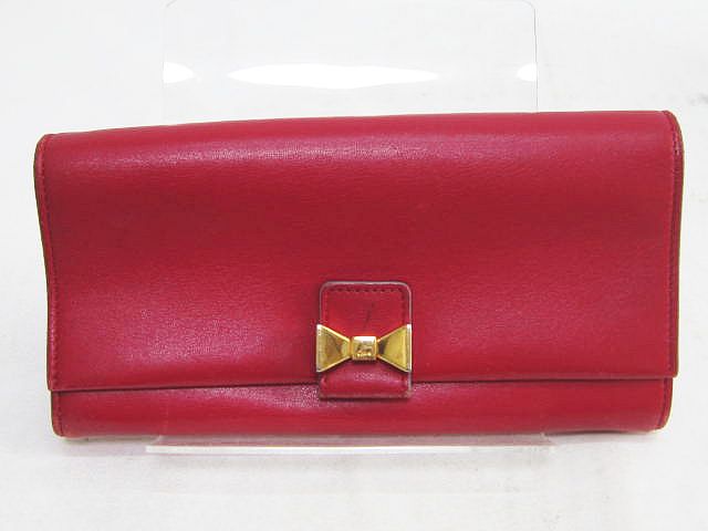 クロエ CHLOE 長財布 リボン フラップ レッド 赤 レザー 革