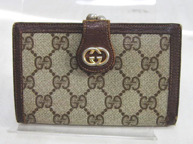 グッチ GUCCI オールドグッチ 2つ折り 財布 GG柄 がま口 ベージュ 