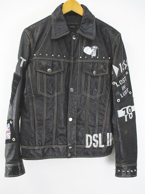 ディーゼル DIESEL SUPERIOR レザージャケット 革ジャン ペイント 