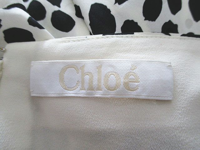 クロエ CHLOE ミニ丈 フレア スカート 36 白系 ホワイト レオパード柄 