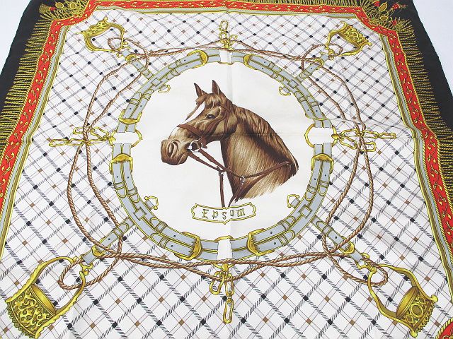 セリーヌ CELINE 大判 スカーフ 馬 ホース 絹 シルク ブラック 黒系  