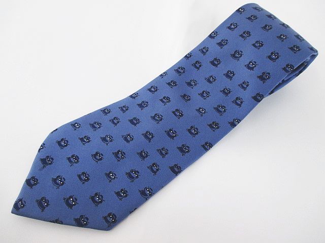 HERMÈS ネクタイ 青 パターン シルク製 HERMES エルメス 極美品 未使用に近い 総柄 パターン シルクネクタイ