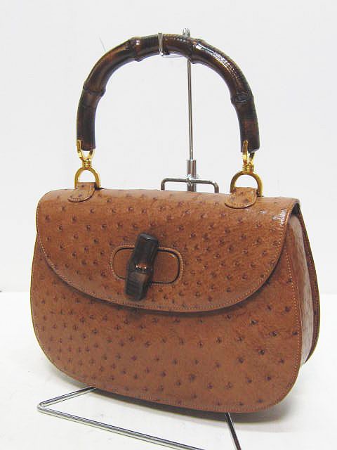 グッチ GUCCI バンブー オーストリッチ ハンドバッグ ブラウン 茶 