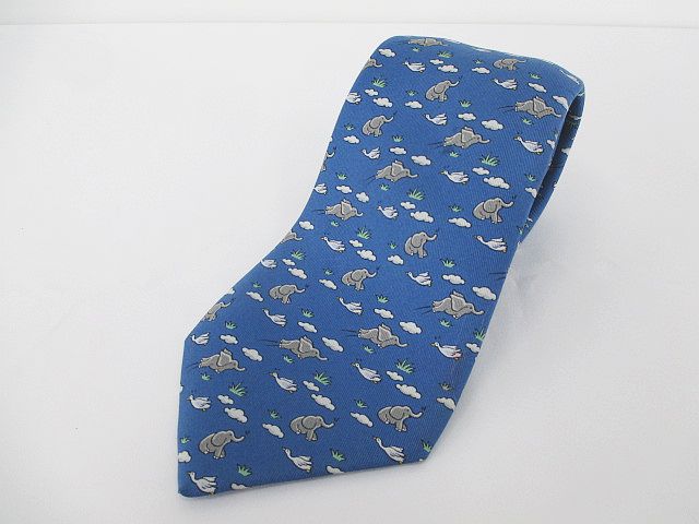HERMES エルメス ネクタイ シルク 絹 象 ブルー 4033 HERMES エルメス ネクタイ 青（象柄） エルメス HERMES ゾウ柄