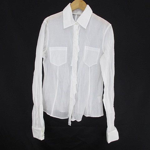 バリー BALLY ストライプ柄 シャツ ブラウス 長袖 フリル 40 ホワイト  