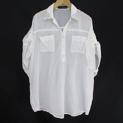 セシルマクビー Cecil Mcbee 半袖 ドルマン ブラウス M 白系 ホワイト ハーフボタン プルオーバー 透け感 スタッズ レディース 077 ベクトルパーク