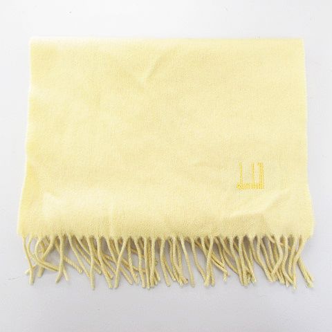 ダンヒル Dunhill マフラー ストール ニット カシミヤ 黄 イエロー系 ロゴ 文字 刺繍 フリンジ メンズ 077 ベクトルパーク