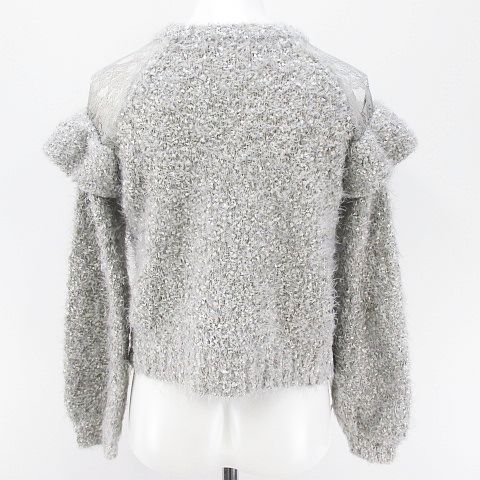 ダブルクローゼット W Closet 長袖 ニット セーター 灰系 グレー レース 刺繍 シースルー 透け感 ショート丈 フリル リブ レディース 077 ベクトルパーク