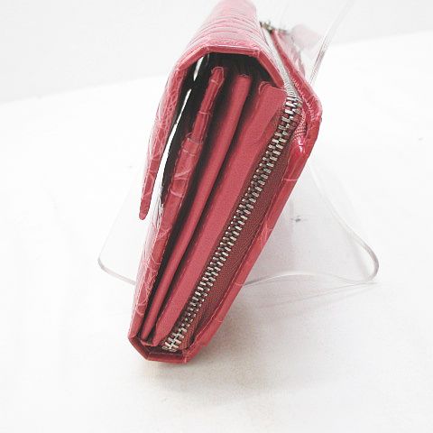 クロコダイル 長財布 日本製 かぶせ 背面L字ファスナー シャイニング 加工 バードンピンク レディース