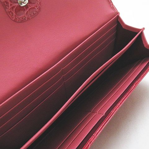 クロコダイル 長財布 日本製 かぶせ 背面L字ファスナー シャイニング 加工 バードンピンク レディース