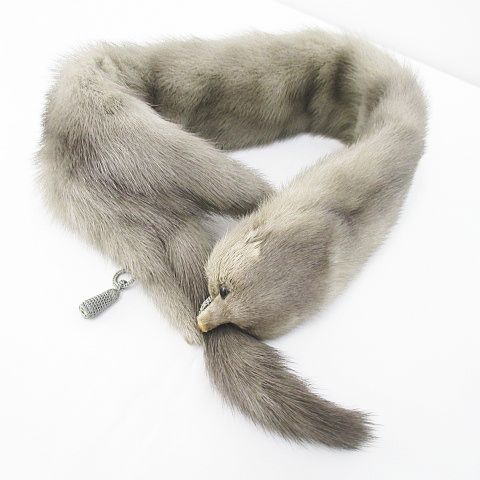 ティペット リアルファー ミンク 襟巻き 顔付き 尻尾 足 毛皮  