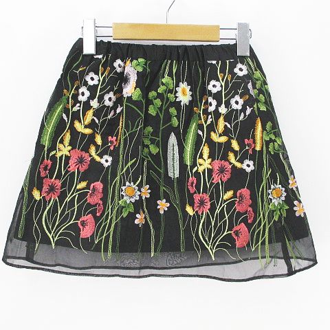 ディスコート Discoat ミニ スカート 刺繍 花 裏地 130 ブラック 黒系 綿 コットン メンズ レディース 077 ベクトルパーク