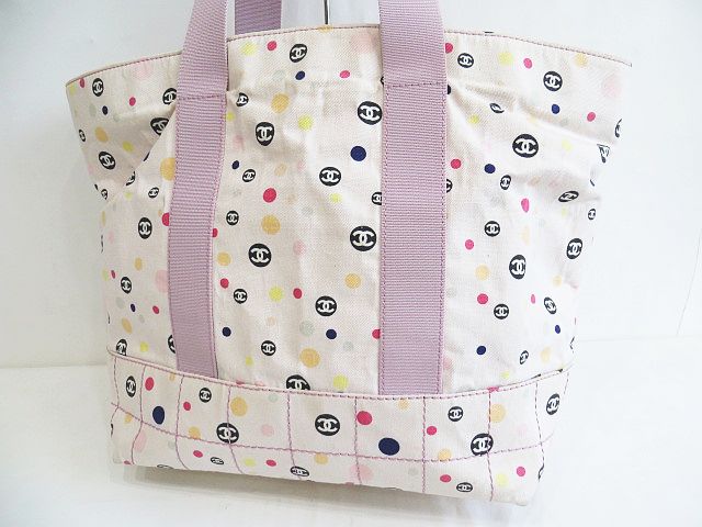 シャネル CHANEL ドット ココマーク CC ロゴ柄 キャンバス トート 