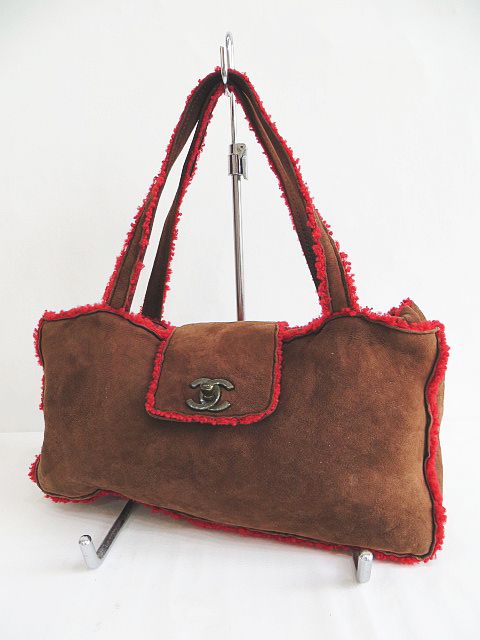 シャネル CHANEL スエード ハンドバッグ CC ココマーク ブラウン ボア 