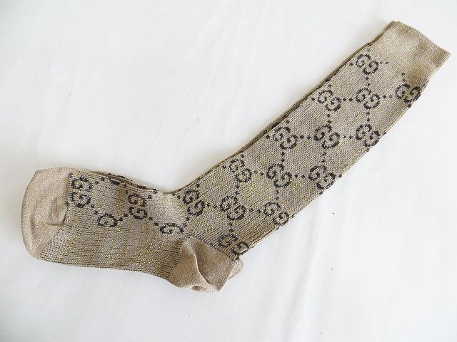 グッチ Gucci インターロッキング G ラメ ソックス 靴下 ベージュ ブラウン S 美品 レディース 077 ベクトルパーク
