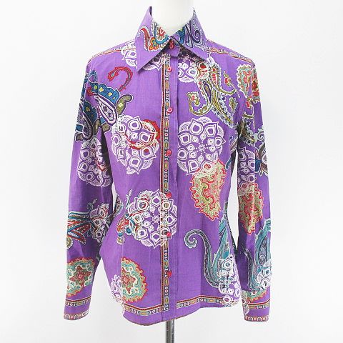 エトロ ETRO 長袖 シャツ ブラウス 42 ペイズリー 紫 パープル系 