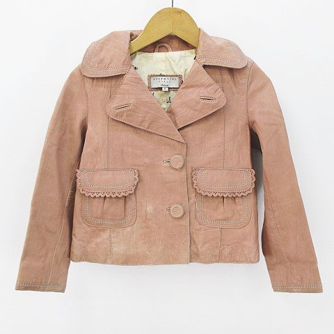 エッセンシャルガールズ Essentiel Girls レザージャケット ライダース 6 ピンク系 ポケット 刺繍 裏地 キッズ 077 ベクトルパーク