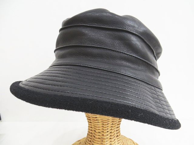 Motsch Hermes モッチ エルメス レザー ハット 帽子 57 黒系 ブラック メンズ レディース 077 ベクトルパーク
