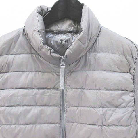 ユニクロ Uniqlo ダウンベスト ノースリーブ ジャケット 中綿 フェザー M 灰系 グレー ジップアップ ポケット 裏地 メンズ 077 ベクトルパーク