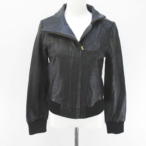 ローズバッド Rose Bud レザージャケット ライダース 羊革 1 黒系 ブラック ジップアップ ポケット リブ 毛 ウール 裏地 レディース 077 ベクトルパーク