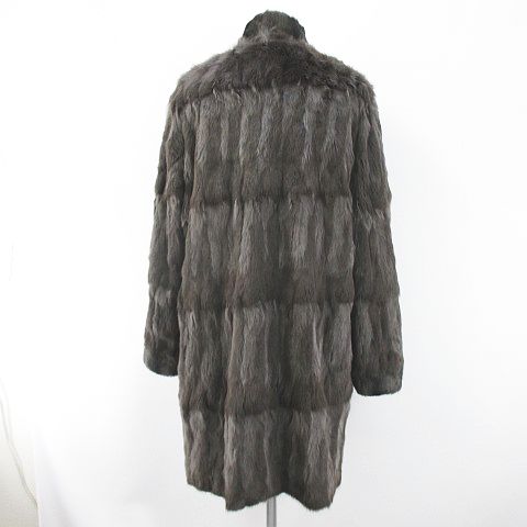 リバーシブル 毛皮コート ロリス ファー 絹 シルク F 黒系 ブラック