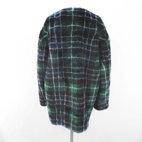 ジャッキー JAKKE チェック フェイクファーコート ノーカラー 38 緑系 