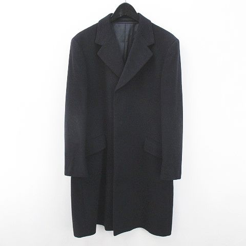 Pkz チェスターコート 比翼 カシミヤ 紺系 ネイビー ボタン ロング丈 裏地 無地 メンズ 077 ベクトルパーク
