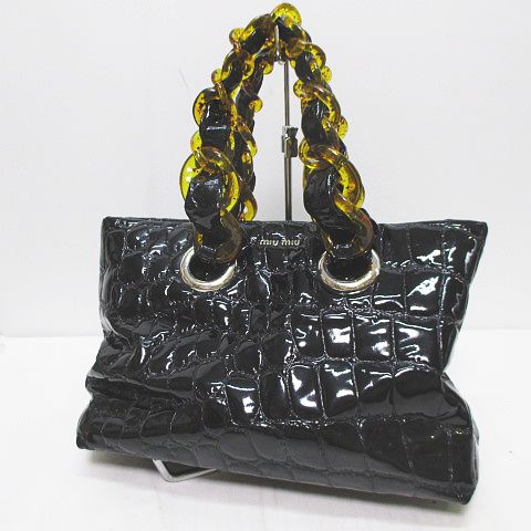ミュウミュウ miumiu ハンド トートバッグ クロコ調 型押し プラ 