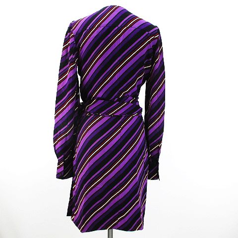 グッチ Gucci 絹 シルク ロング 巻きワンピース 長袖 36 パープル 紫系 総柄 イタリア製 レディース 077 ベクトルパーク