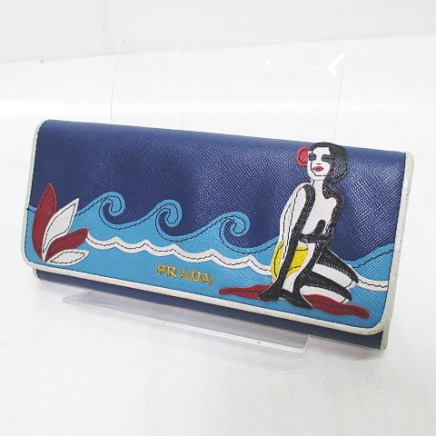 プラダ Prada 長財布 ビーチガール ロゴ ブルー 青 レザー 革 レディース 077 ベクトルパーク