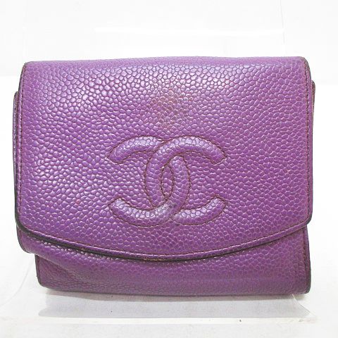 シャネル CHANEL キャビアスキン ホック 2つ折り 財布 ココマーク 