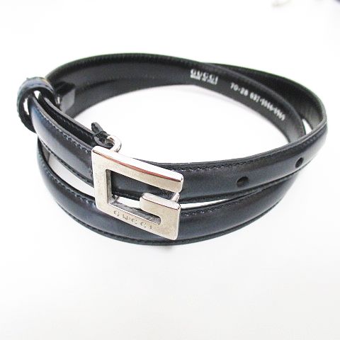 グッチ GUCCI 70.28 037.1046 0969 細 ベルト ブラック 黒系 トップ式  