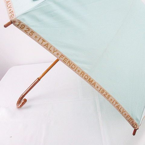 フェンディ FENDI かさ 長傘 レイングッズ ロゴ文字 ミントグリーン系