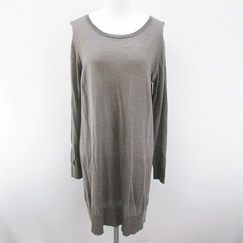 ドゥクラッセ Doclasse 長袖 膝上 ミニ ニットワンピース Xl 灰系 グレー シースルー 透け感 リボン 毛 ウール レディース 077 ベクトルパーク