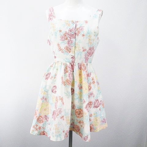 ダズリン Dazzlin 花柄 ノースリーブ ワンピース フレア ギャザー M ホワイト 白系 裏地 綿 コットン レディース 077 ベクトルパーク