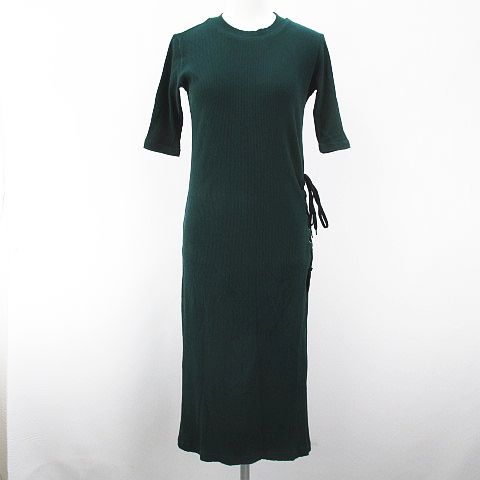 コンバース Converse Tokyo Clane クラネ コラボ 五分袖 ロングワンピース グリーン 緑系 リブ サイドリボン スリット 綿 コットン ストレッチ 日本製 レディース 077 ベクトルパーク