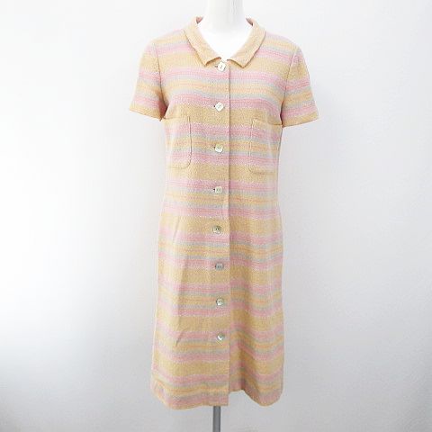 シャネル CHANEL P14945V08265 00C ボーダー 半袖 膝丈 ワンピース 38  