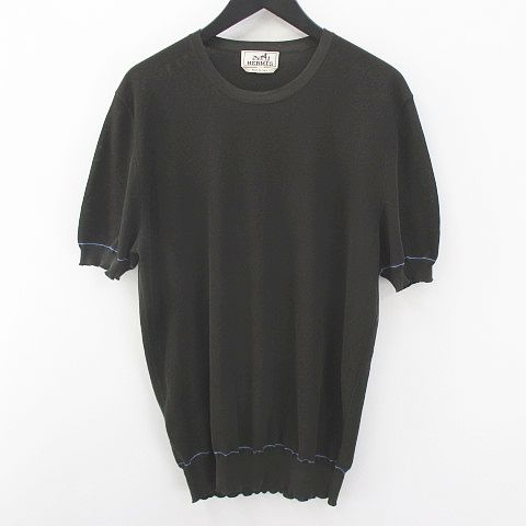 エルメス HERMES 半袖 ニット セーター M 茶系 ブラウン イタリア製  