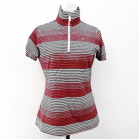 キャロウェイ Callaway スポーツ ゴルフウェア 半袖 シャツ カットソー L ピンク系 ボーダー ハーフジップ 綿 コットン レディース 077 ベクトルパーク