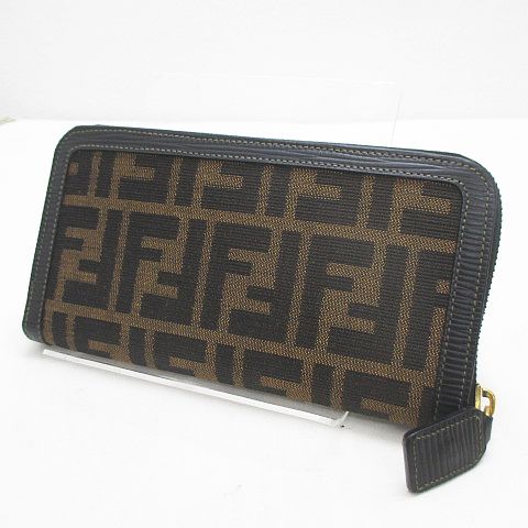 フェンディ FENDI 長財布 ズッカ柄 ラウンドファスナー コンビ 