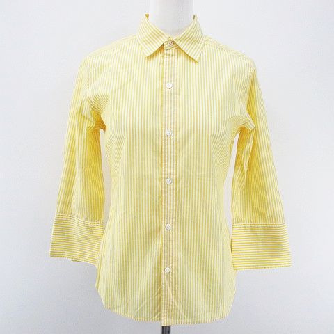 ラルフローレン Ralph Lauren ストライプ柄 七分袖 シャツ ブラウス 7 黄 イエロー系 日本製 綿 コットン レディース 077 ベクトルパーク